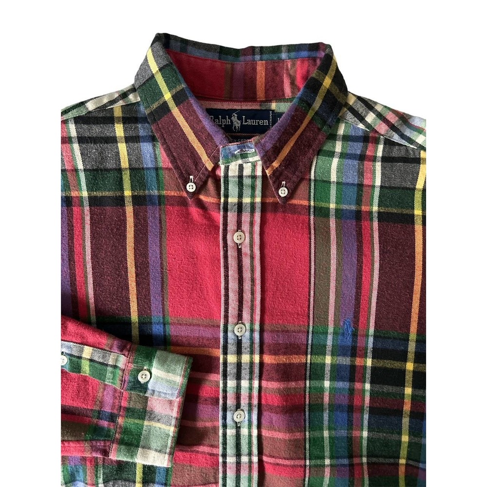 Ralph Lauren Mens Size Large Flannel‎ Button Up Shirt Blue Pony Fall Holiday